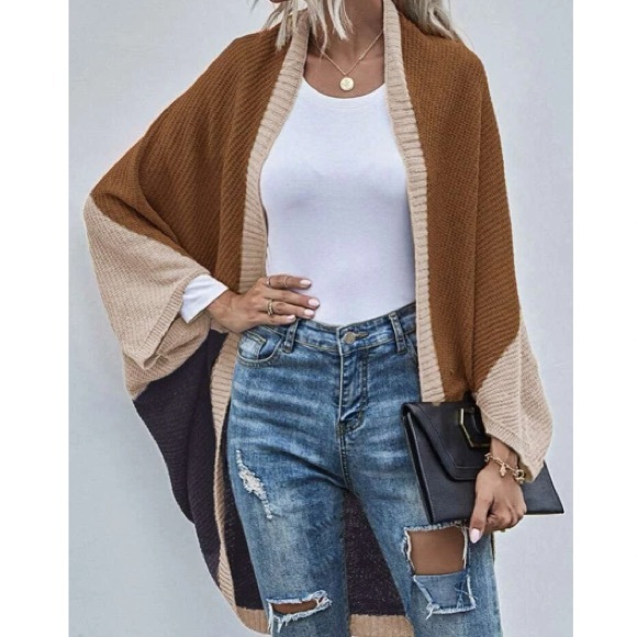 Cozy Color Block Batwing Oversized Open Front Cardigan - Picture 1 of 6